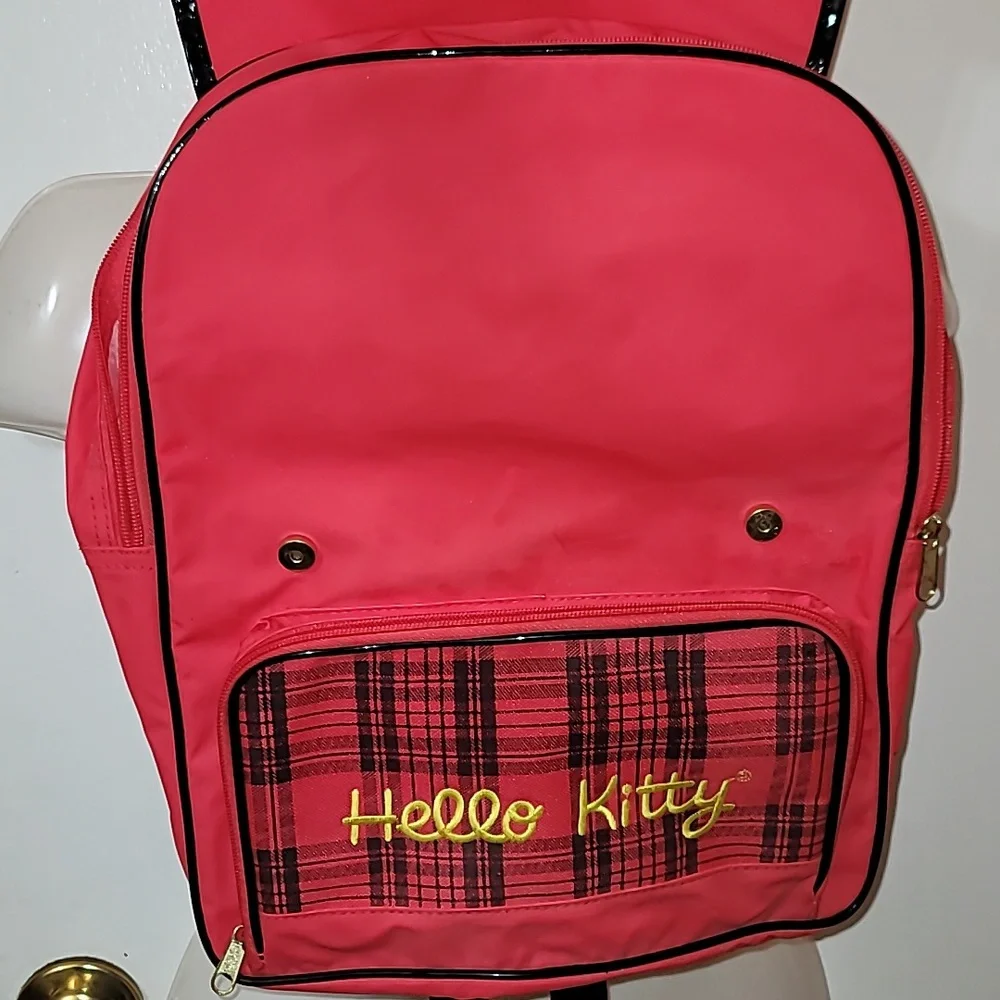 Hello kitty backpack red plaid kitty cat vintage Sanrio Smiles Pyramid